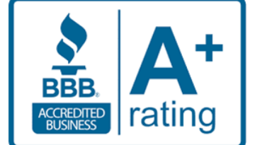 Better Business Bureau Accredited Business logo; A+ rating badge
